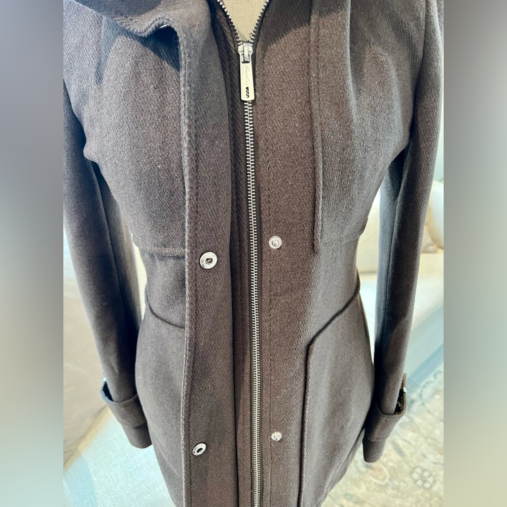 Kenneth Cole Wool Blend Pea Coat Faux Fur Lined Detachable Hood Button Zipper - Picture 3 of 15